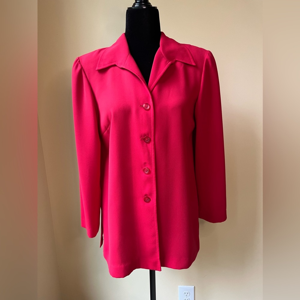 Vintage Joan Leslie Womens Pantsuit 2 Pieces Size 8P  Red Jacket Button Down